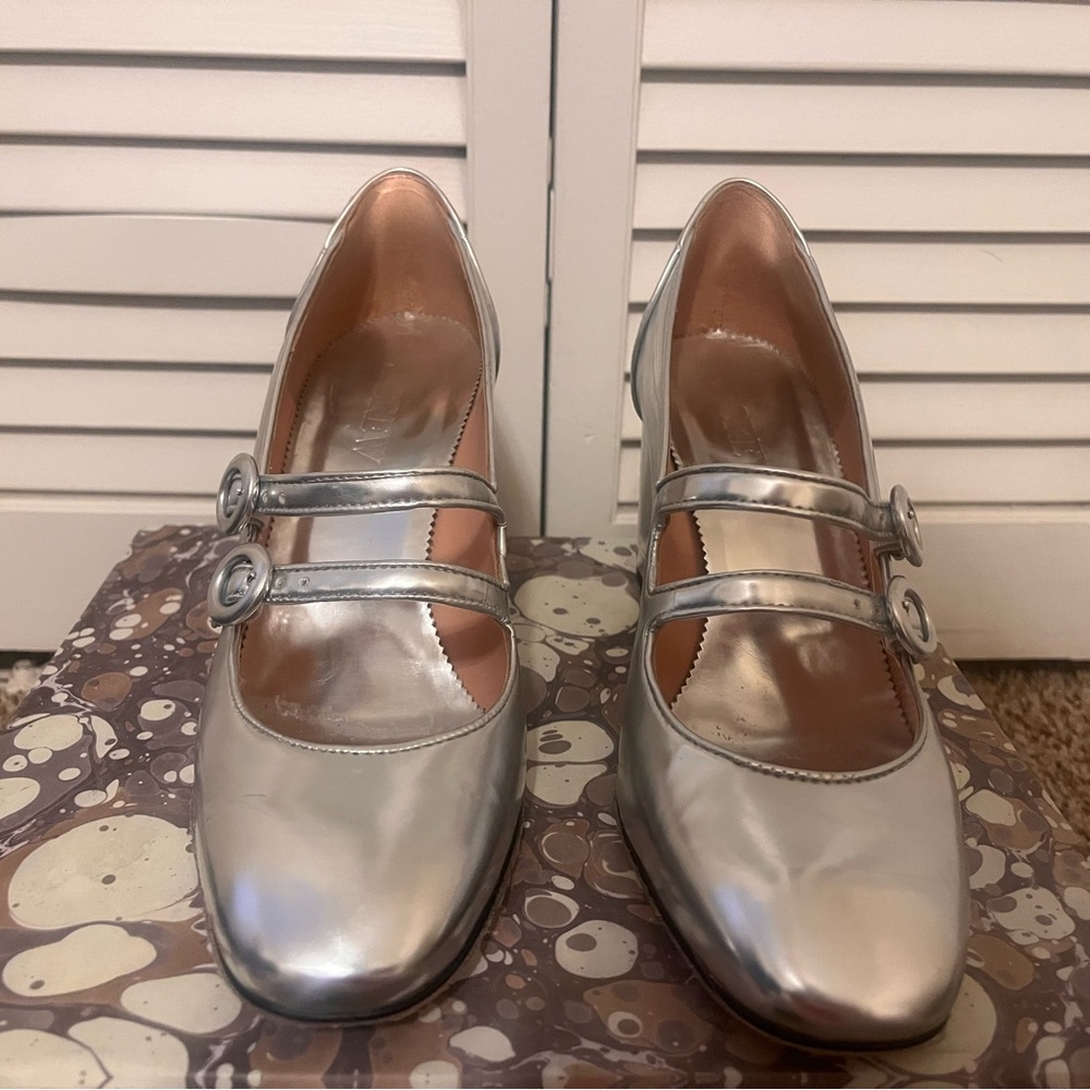 J Crew double strap metallic heels